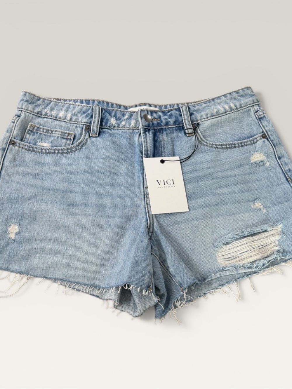 VICI Light Wash Distressed Denim Cutoff Shorts